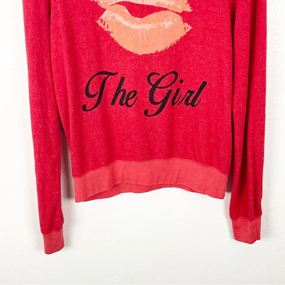 WILDFOX Red Long Sleeves “Kiss The Girl” Graphic Distressed Sweatshirt, Size XS - Picture 5 of 7